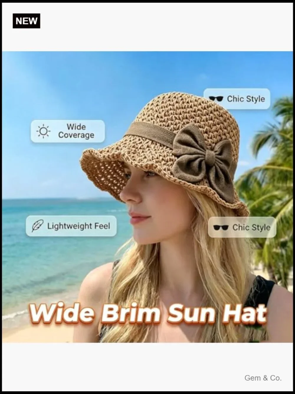 Ruffled Bow Straw Sun Hat Foldable UPF 50+ Breathable for Travel
